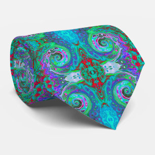 Retro Green, Red en Magenta Abstract Groovy Swirl Stropdas