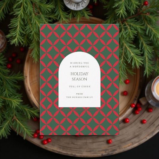 Retro Green Red Mid Century Modern Holiday Kaart