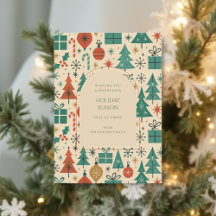 Retro Green Red Mid Century Modern Holiday Kaart