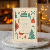 Retro Green Red Mid Century Modern Holiday Kaart