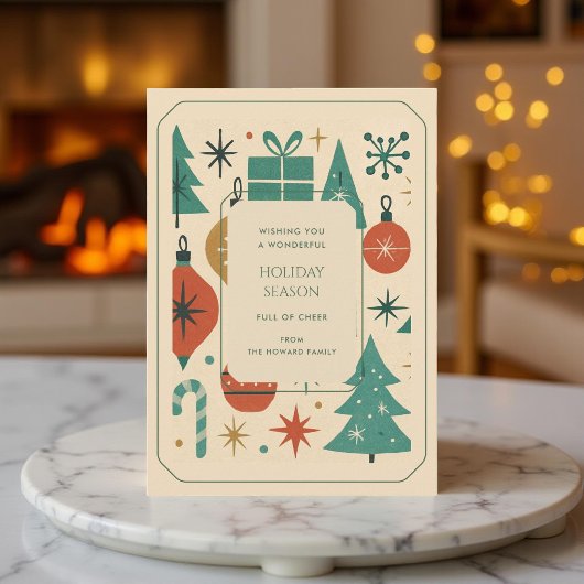 Retro Green Red Mid Century Modern Holiday Kaart