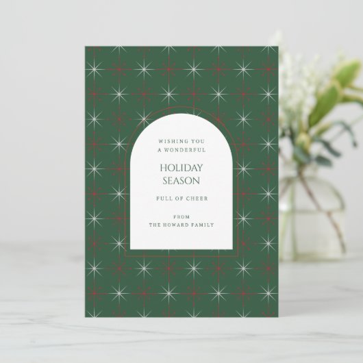 Retro Green Red Mid Century Modern Holiday Kaart (Staand voorkant)