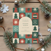 Retro Green Red Mid Mod Geruite Vakantie Kaart