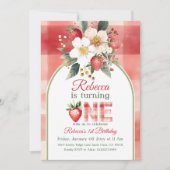 Retro Green Red Strawberry Berry eerste verjaardag Kaart (Voorkant)