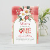 Retro Green Red Strawberry Berry eerste verjaardag Kaart (Staand voorkant)