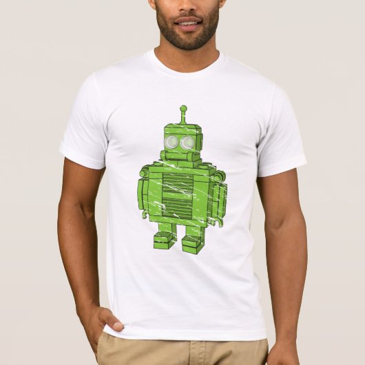 Retro Green Robot met krassen T-shirt (Voorkant)