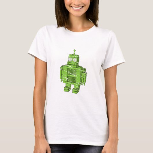 Retro Green Robot met krassen T-shirt (Voorkant)