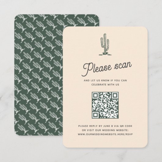 Retro Green Saguaro Cacti Desert Wedding QR Code RSVP Kaartje (Voorkant / Achterkant)