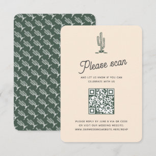 Retro Green Saguaro Cacti Desert Wedding QR Code RSVP Kaartje