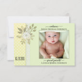 Retro Green Script Baby Foto geboorteaankondiging Bedankkaart (Voorkant)
