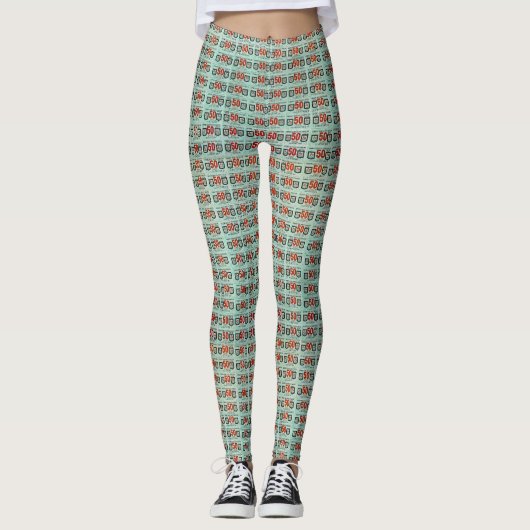 Retro Green Stamps Leggings (Voorkant)