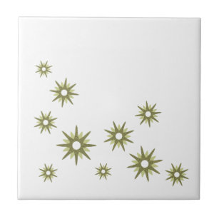 Retro Green Starburst Design Ceramic Tile Tegeltje