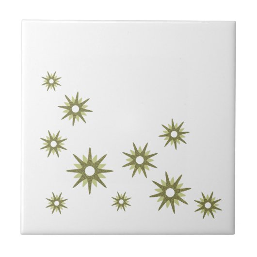 Retro Green Starburst Design Ceramic Tile Tegeltje (Voorkant)