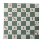 Retro Green Starburst Geruit Mid Century Modern Tegeltje (Voorkant)