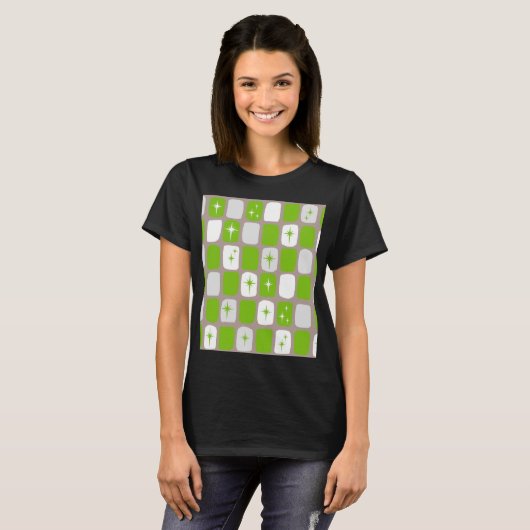 Retro Green Starbursts T-Shirt (Voorkant volledig)