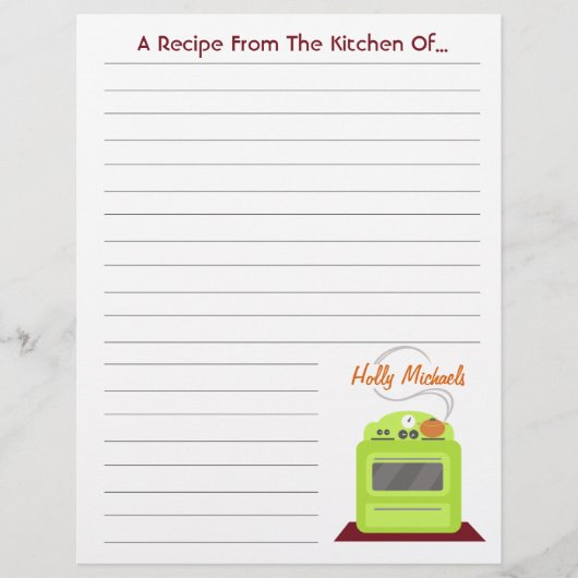 Retro Green Stove Modern Kitchen Recippaper (Voorkant)