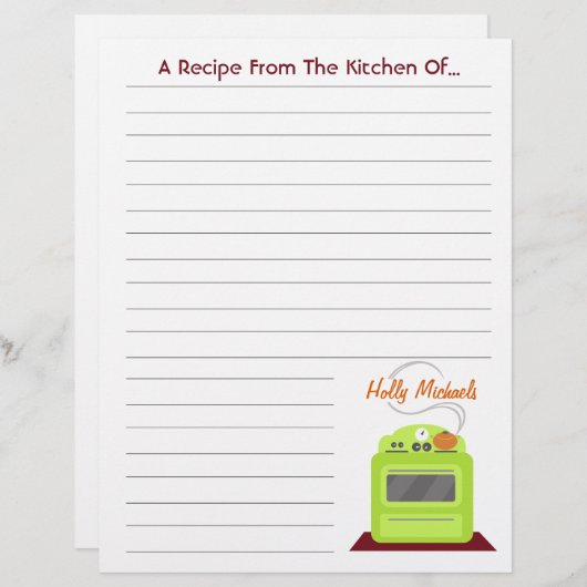 Retro Green Stove Modern Kitchen Recippaper (Voorkant / Achterkant)