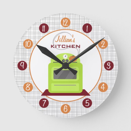 Retro Green Stove Personalized Kitchen Clock Ronde Klok (Voorkant)