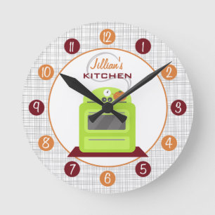 Retro Green Stove Personalized Kitchen Clock Ronde Klok