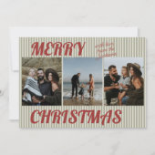 Retro  Green Stripes Foto Kerst Feestdagenkaart (Voorkant)