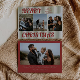 Retro Green Stripes Foto Kerst Feestdagenkaart