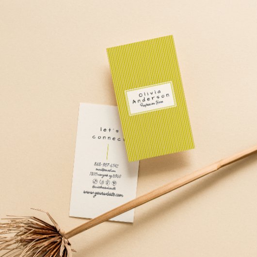 Retro Green Stripes Trendy Modern Funky Fun Visitekaartje