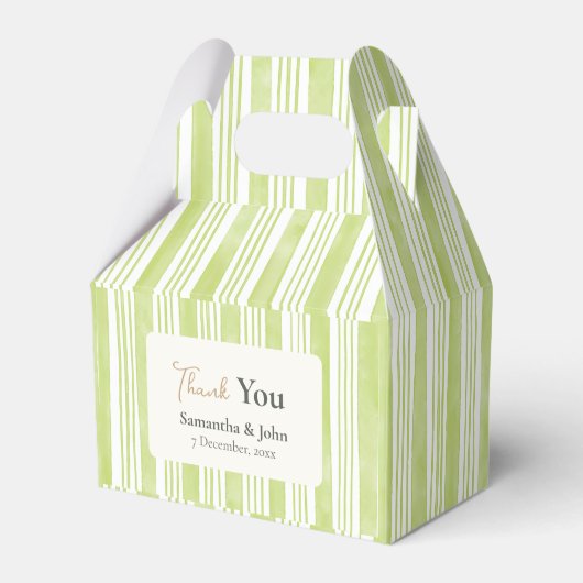 Retro Green Stripes Wedding Thank You Bedankdoosjes (Voorkant Zijde)