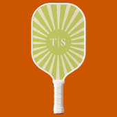 Retro Green Sunburst Monogram Initials Pickleball Paddle