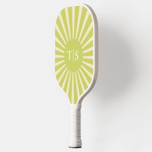 Retro Green Sunburst Monogram Initials Pickleball Paddle (Links)