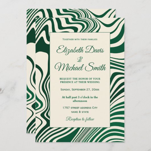 Retro Green Swirl Abstract Pattern Kaart (Voorkant / Achterkant)