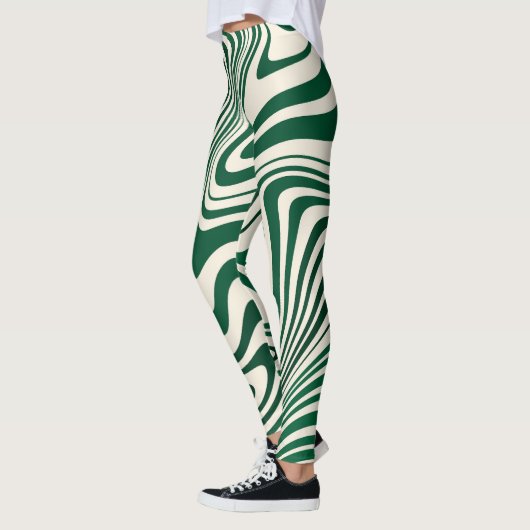 Retro Green Swirl Abstract Pattern Leggings (Links)