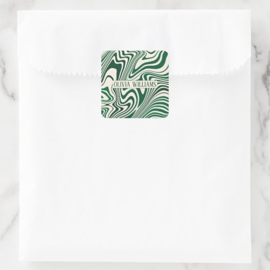 Retro Green Swirl Abstract Pattern Vierkante Sticker (Tas)