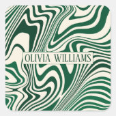 Retro Green Swirl Abstract Pattern Vierkante Sticker (Voorkant)