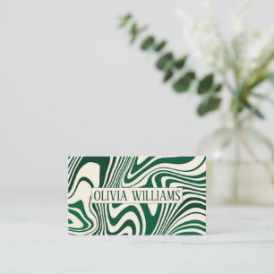 Retro Green Swirl Abstract Pattern Visitekaartje