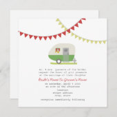 Retro Green Trailer Wedding Invite Kaart (Voorkant / Achterkant)