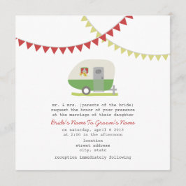Retro Green Trailer Wedding Invite Kaart