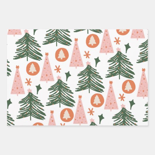Retro Green Trees Pattern Christmas Holiday Inpakpapier Vel (Voorkant 3)