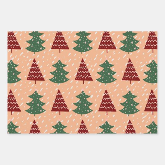 Retro Green Trees Pattern Christmas Holiday Inpakpapier Vel (Voorkant 2)