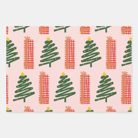 Retro Green Trees Pattern Christmas Holiday Inpakpapier Vel (Voorkant)