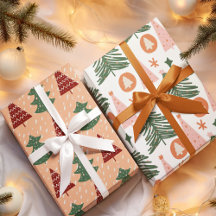 Retro Green Trees Pattern Christmas Holiday