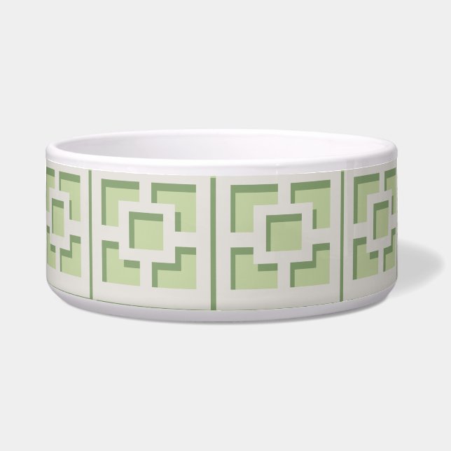 Retro Green Trellis Ceramic Pet Bowl Voerbakje (Voorkant)