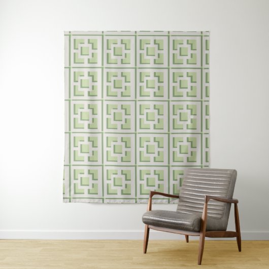Retro Green Trellis Tapestry Wandkleed (In situ)