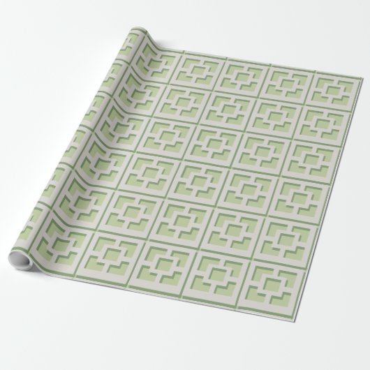 Retro Green Trellis Wrapping Paper Cadeaupapier (Uitgerold)