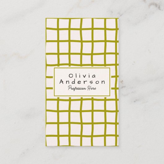 Retro Green Wavy Geruit Trendy Boho Funky Visitekaartje (Voorkant)