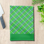 Retro Green White Horizontale speldenpatroon Theedoek<br><div class="desc">Een keukenhanddoek met een retro-groen vlakpatroon met dunne horizontale strepen van blauwe en witte en groene randen aan de uiteinden.</div>