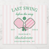 Retro Green & Yellow Pickleball Bache Sparkling Sparkling Wijnetiket (Enkel label)