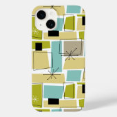 Retro Green Yellow Squares Starburst Mid Century Case-Mate iPhone Case (Achterkant)