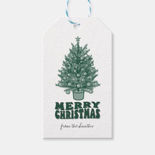 Retro Greenery Vrolijk Kerstfeest Cadeaulabel (Voorkant)