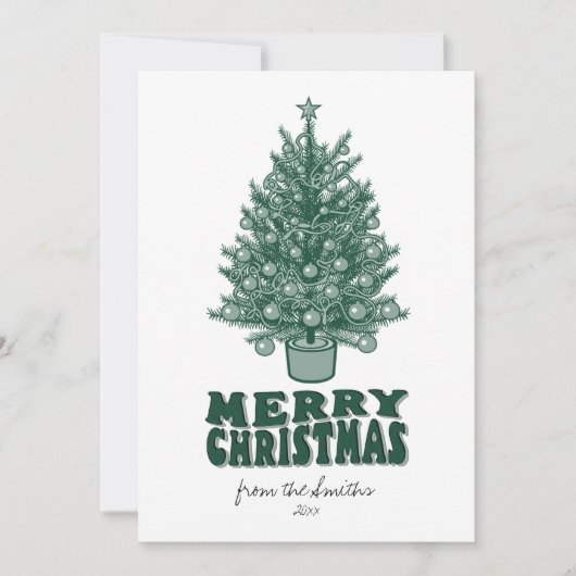  Retro Greenery Vrolijk Kerstfeest niet foto Feestdagenkaart (Voorkant)