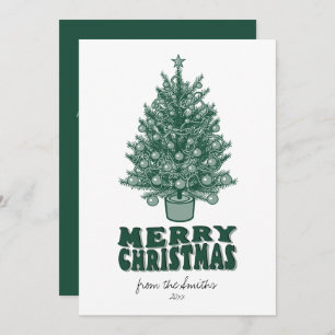  Retro Greenery Vrolijk Kerstfeest niet foto Feestdagenkaart